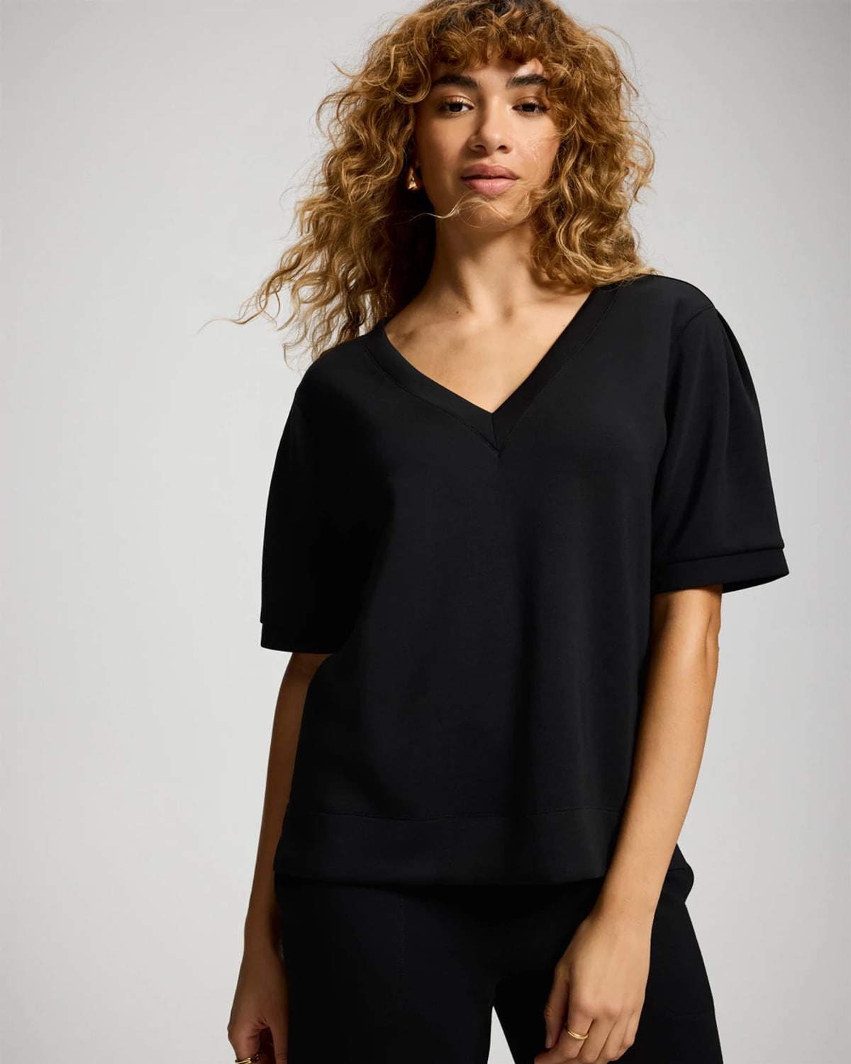 Soma Women's Modern Modal Puff Sleeve V-neck Sweatshirt In Black Size Xs |