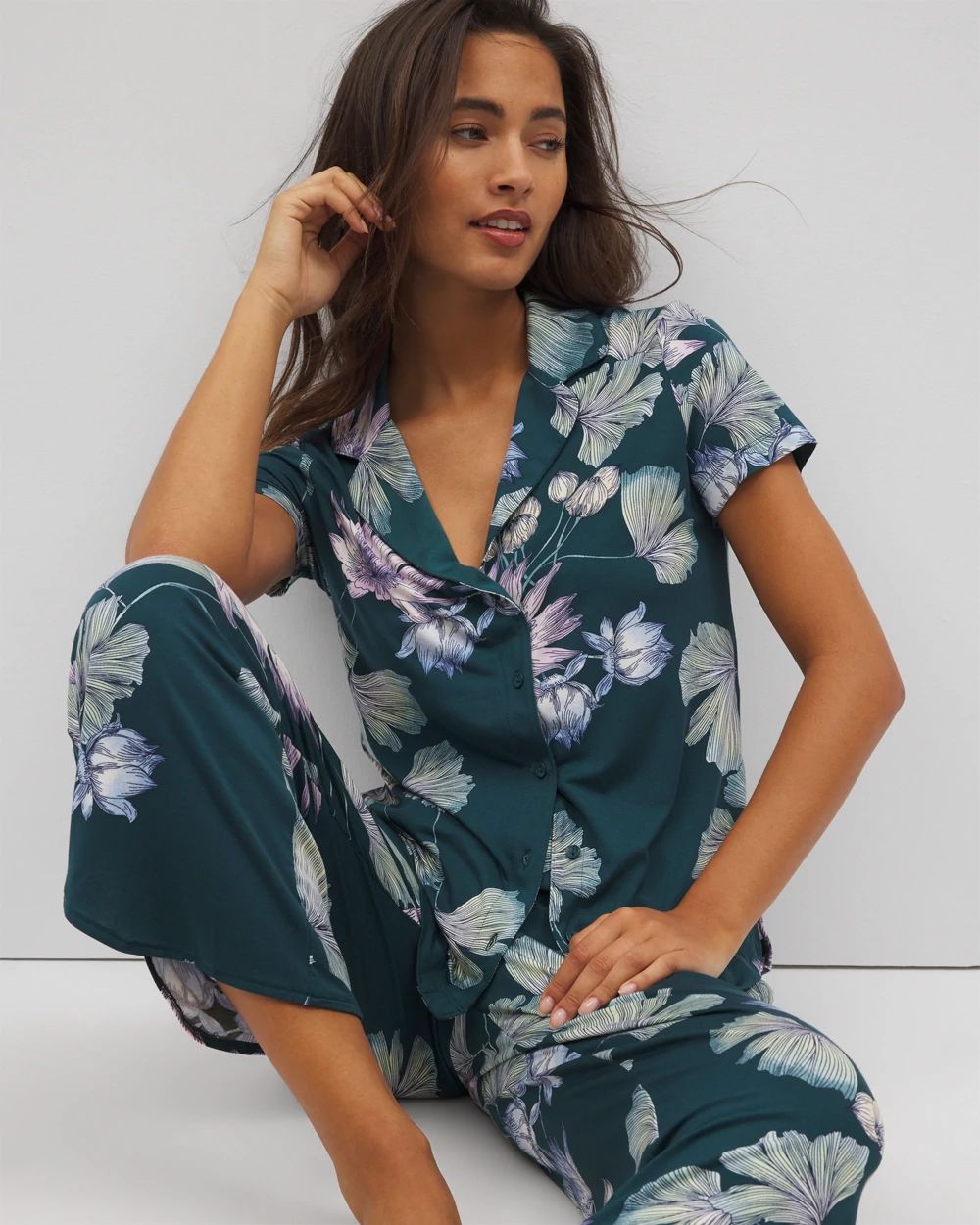 Cool Nights Short Sleeve Notch Collar Pajama Top