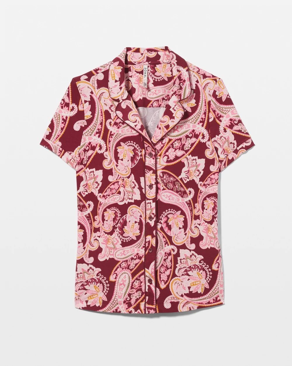 Cool Nights Piped Short Sleeve Notch Collar Pajama Top
