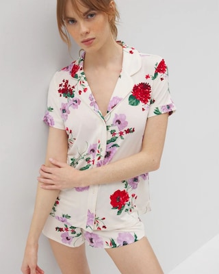 Piped Short Sleeve Notch Collar Pajama Top click to view larger image.