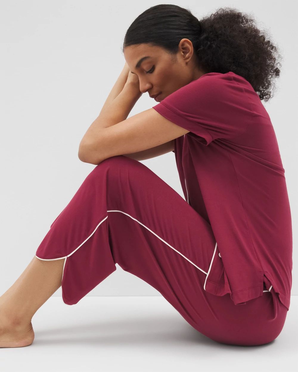 Cool Nights Solid Piped Crop Pajama Pant
