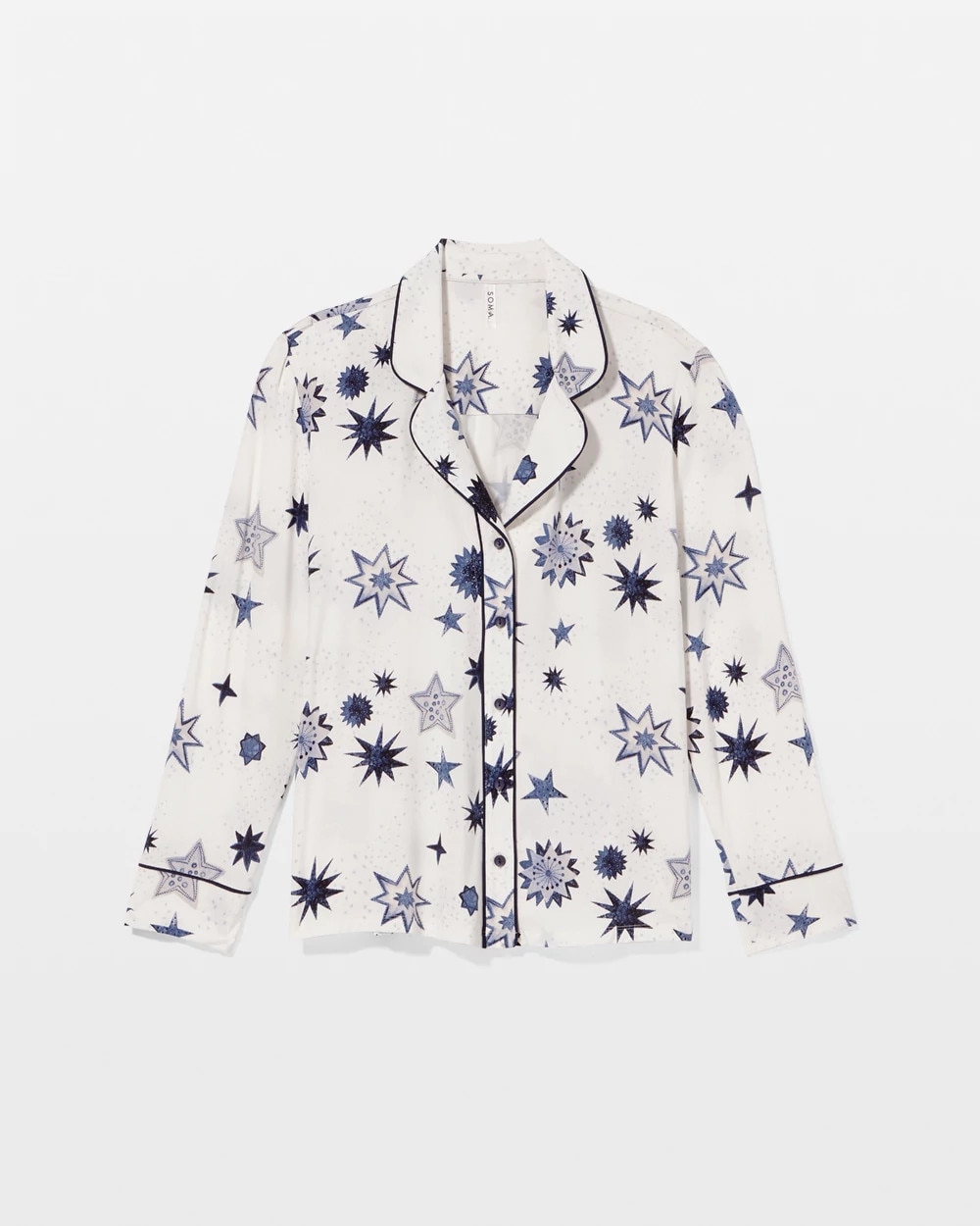 Cool Nights Long Sleeve Notch Collar with Piped Placket Pajama Top