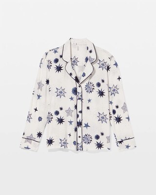 Cool Nights Long Sleeve Notch Collar with Piped Placket Pajama Top click to view larger image.