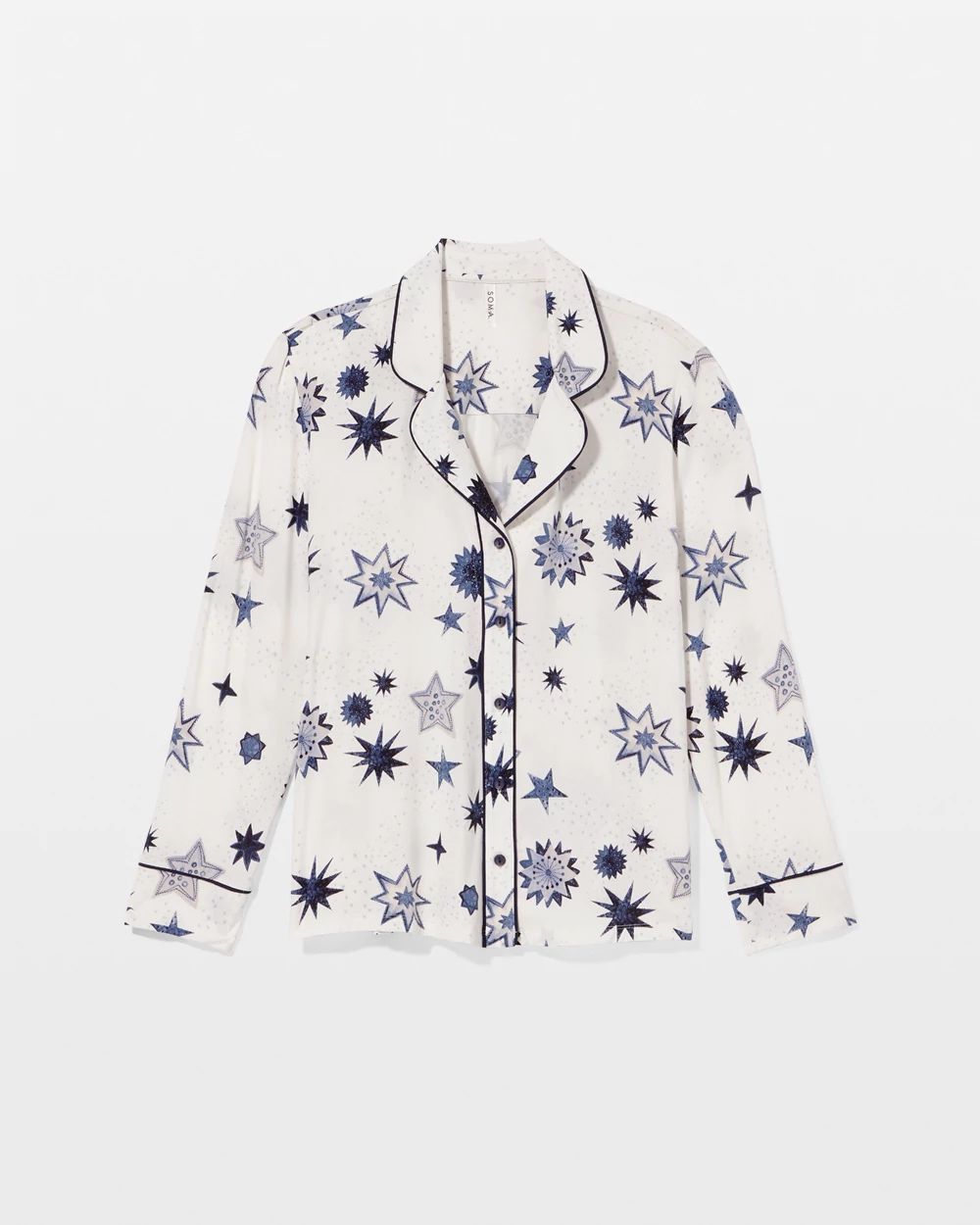 Cool Nights Long Sleeve Notch Collar with Piped Placket Pajama Top