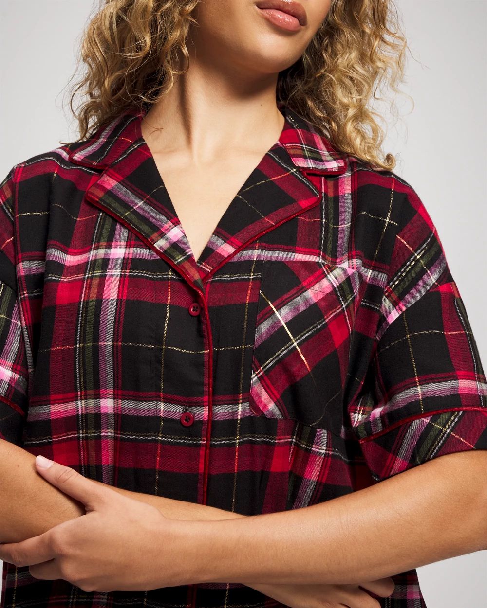 Short Sleeve Notch Collar Pajama Top