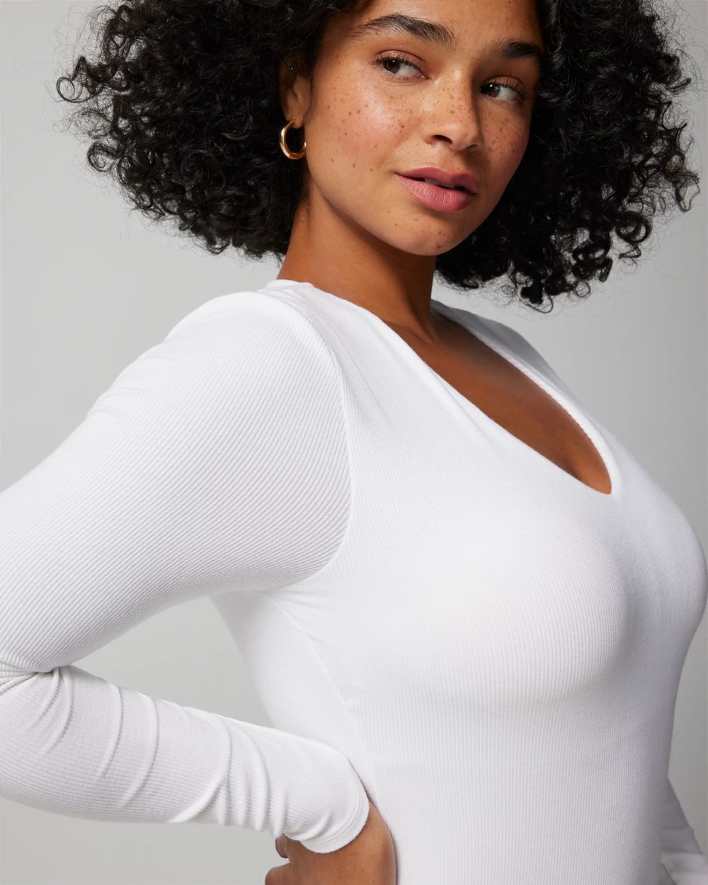 Long-Sleeve V-Neck Bra Bodysuit