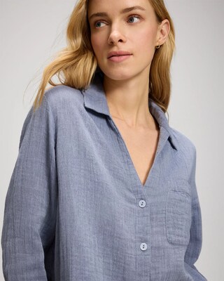 Long Sleeve Notch Collar Pajama Top click to view larger image.