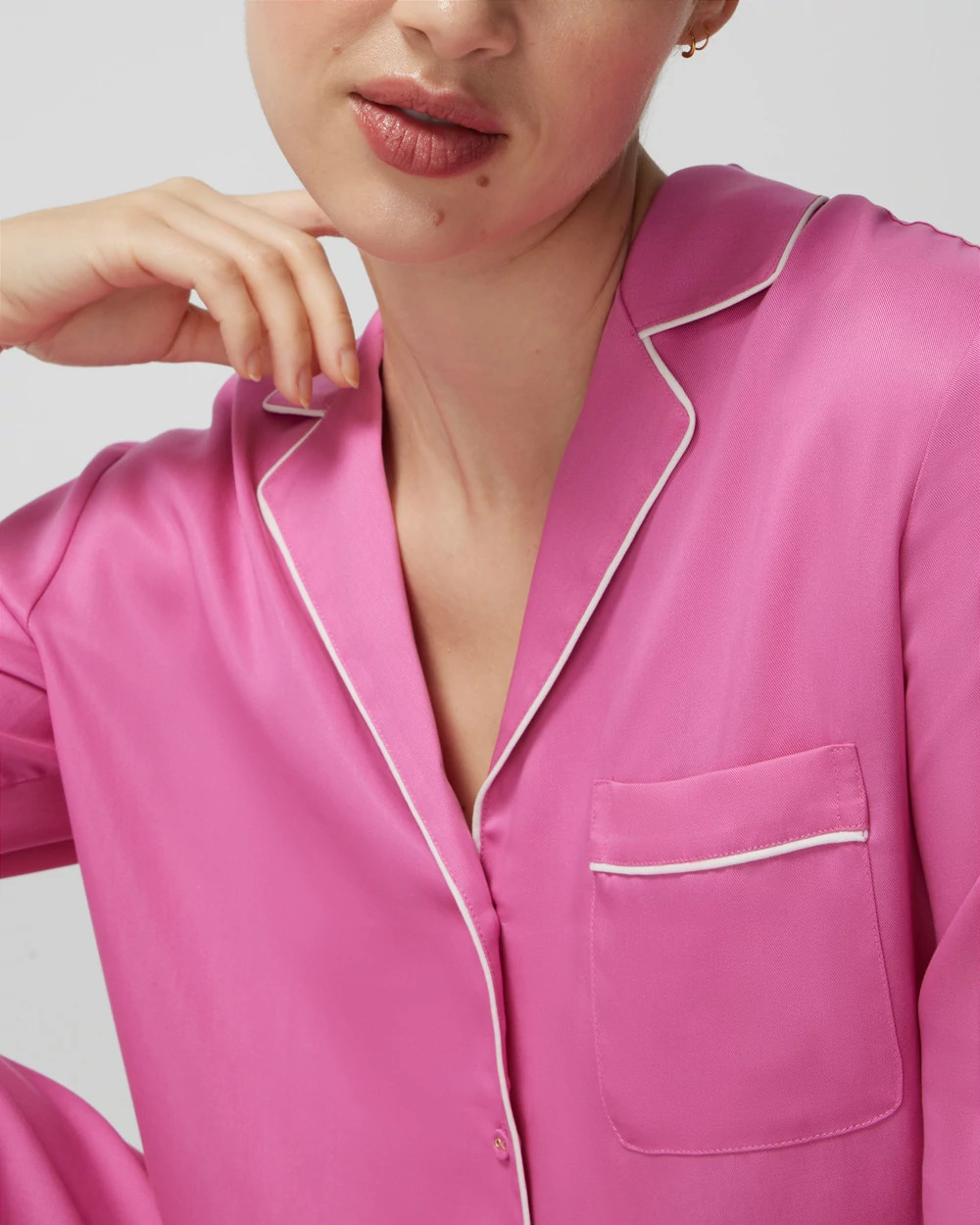 Long-Sleeve Notch Collar Pajama Top
