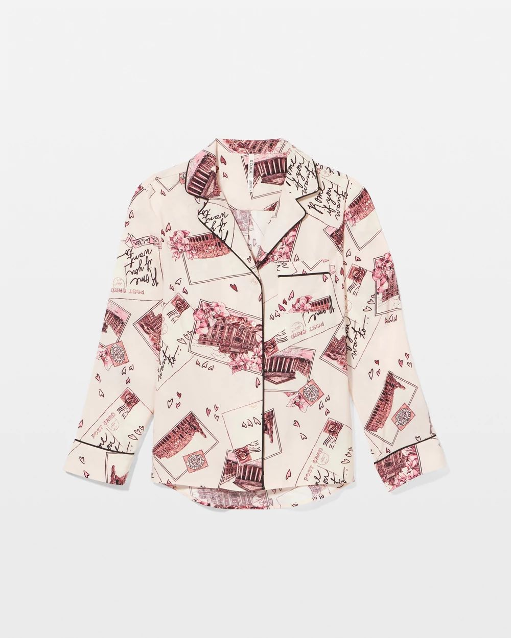 Long Sleeve Notch Collar Pajama Top click to view larger image.