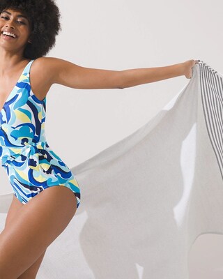 Swirl Tide One-Piece Wrap Front Swimsuit