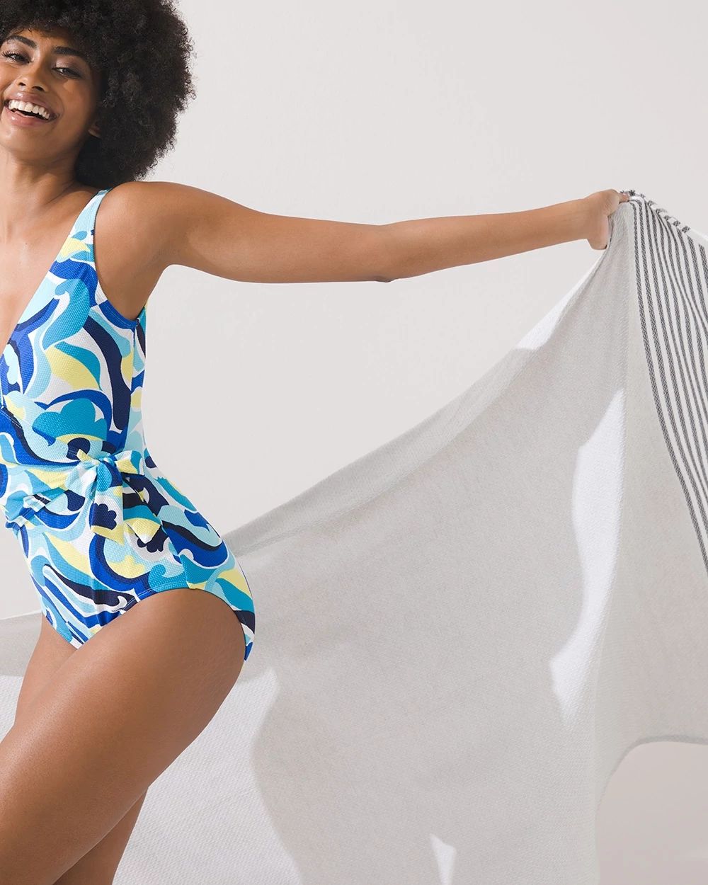 Swirl Tide One-Piece Wrap Front Swimsuit
