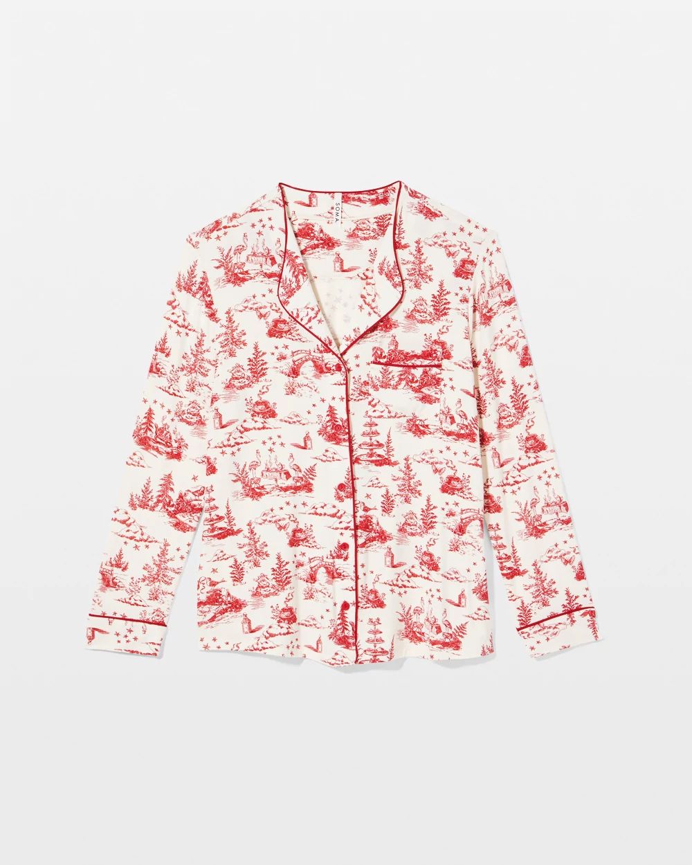 Piped Long-Sleeve Notch Pajama Top click to view larger image.