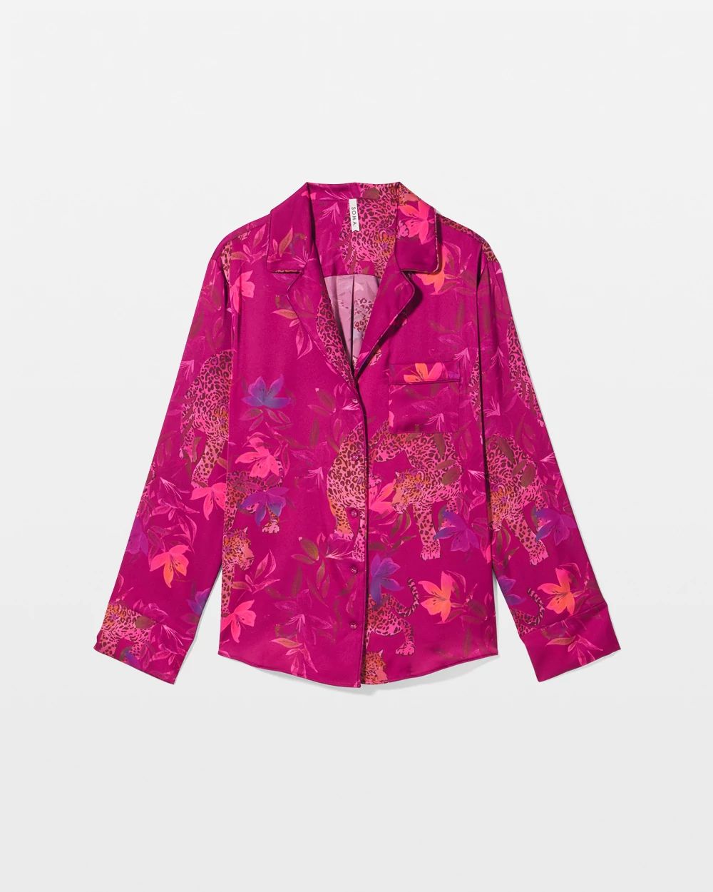 Satin Long Sleeve Notch Collar Pajama Top