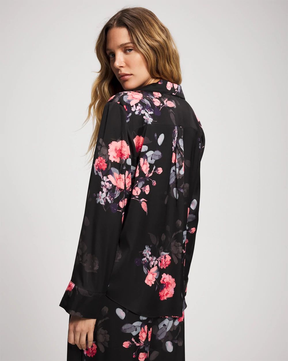 Satin Long Sleeve Notch Collar Pajama Top