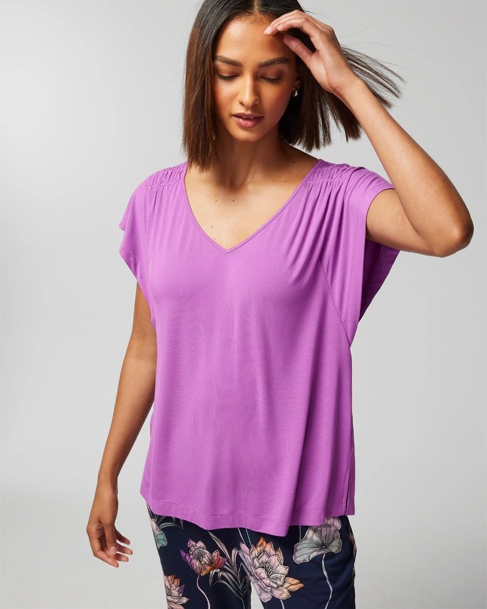 Cool Nights Short-Sleeve Flutter Pajama Top