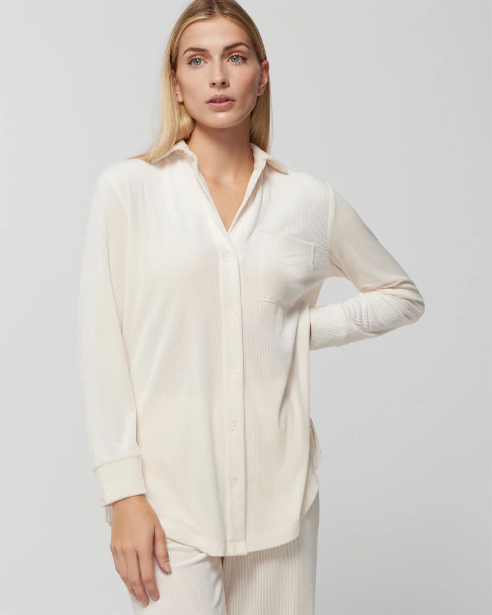bed Long-Sleeve Notch Collar Pajama Top