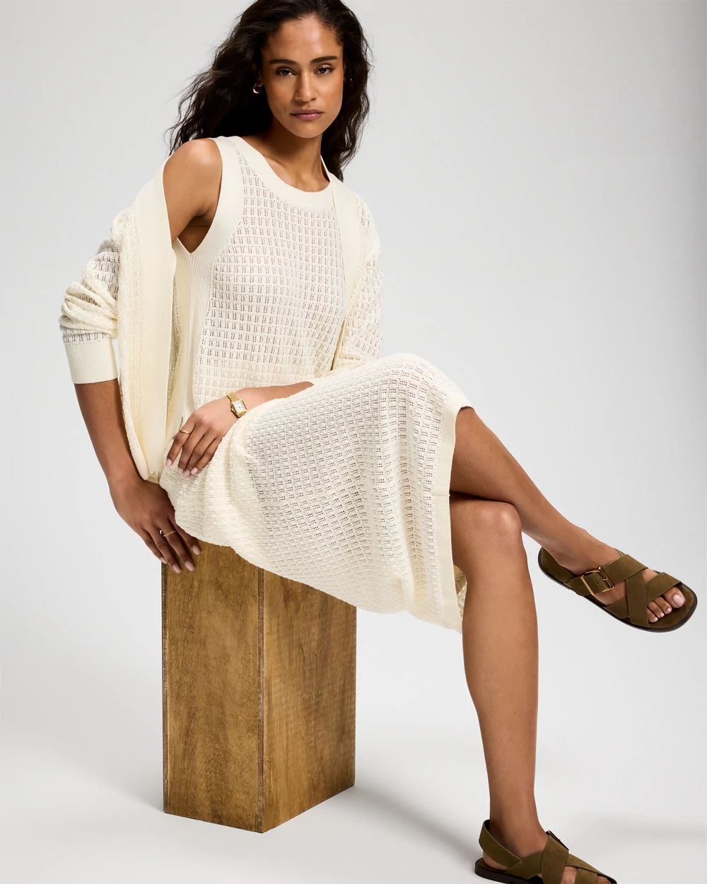 Cotton Pointelle Sweater Skirt click to view larger image.