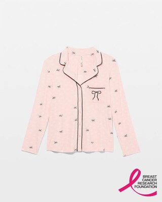 x BCRF Printed Long-Sleeve Notch Collar Pajama Top