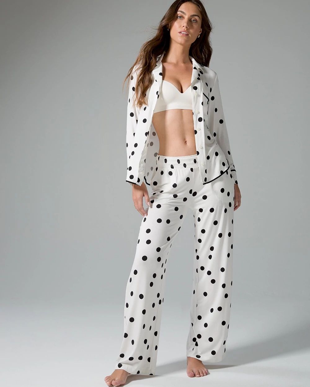 Cool Nights Long Sleeve Notch Collar Pajama Top click to view larger image.