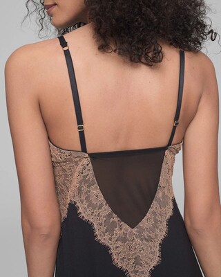 Long Gown with Lace Trim Black W/ Tawny Brown Lace