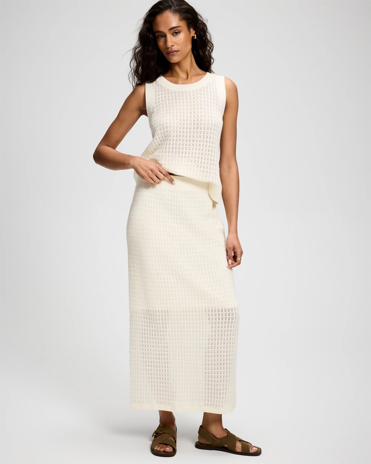 Soma Women's Cotton Pointelle Sweater Skirt In Ivory Size Xs | In Shea
