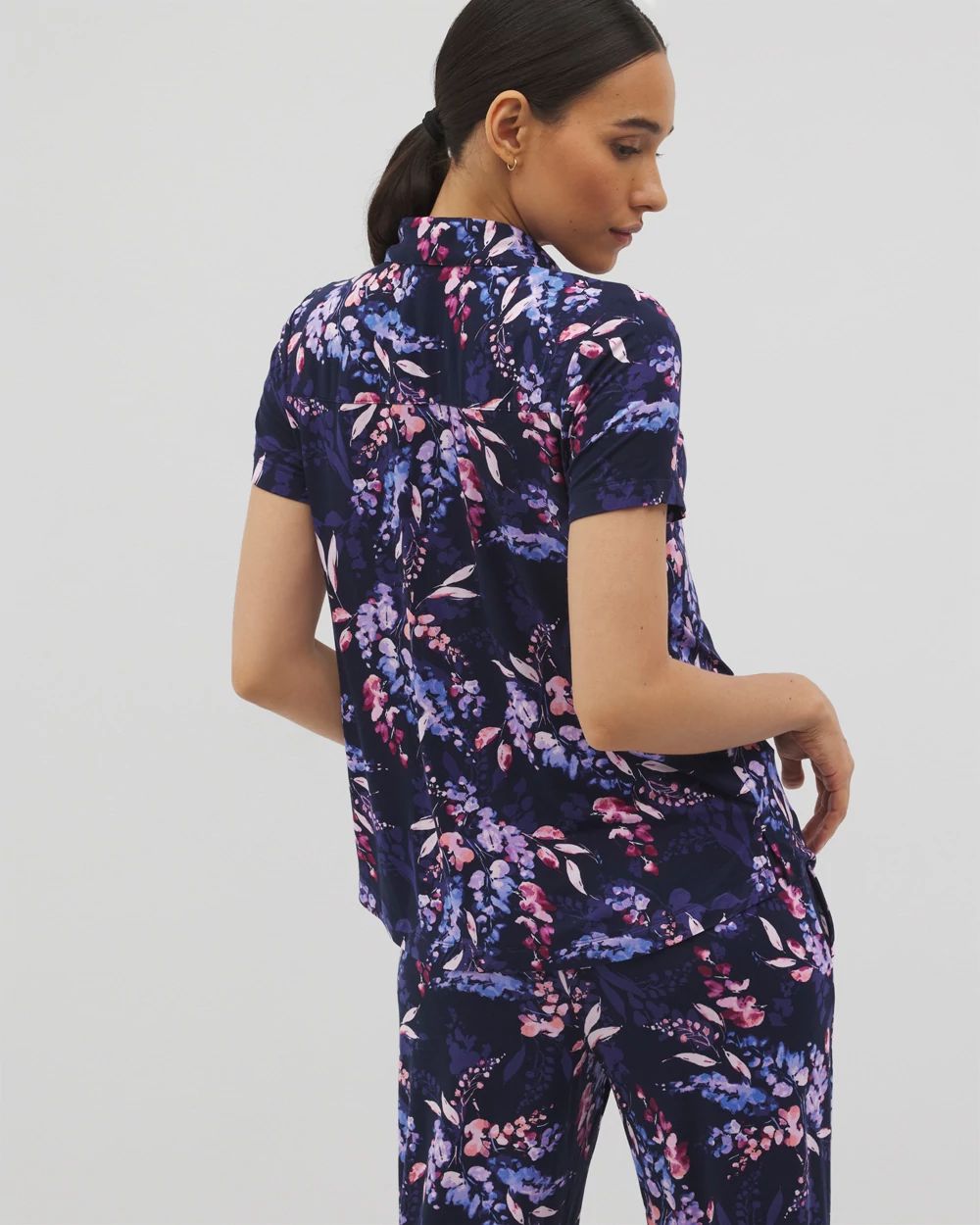 Cool Nights Short Sleeve Notch Collar Pajama Top