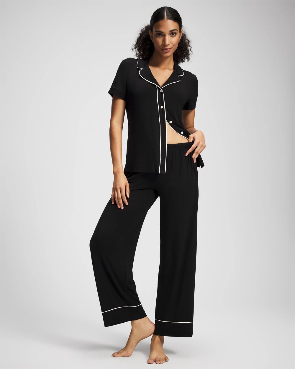 Solid Piped Pajama Pants