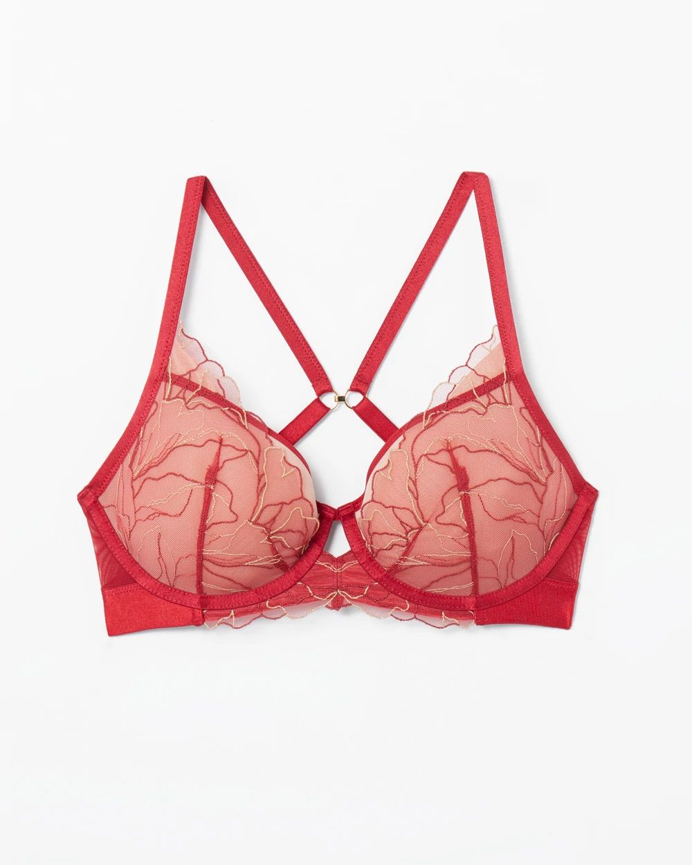 Plunge Bra with Linework Metallic Embroidery