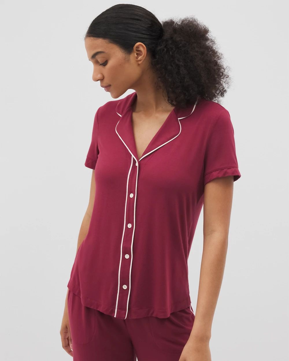 Cool Nights Solid Short Sleeve Notch Collar Pajama Top