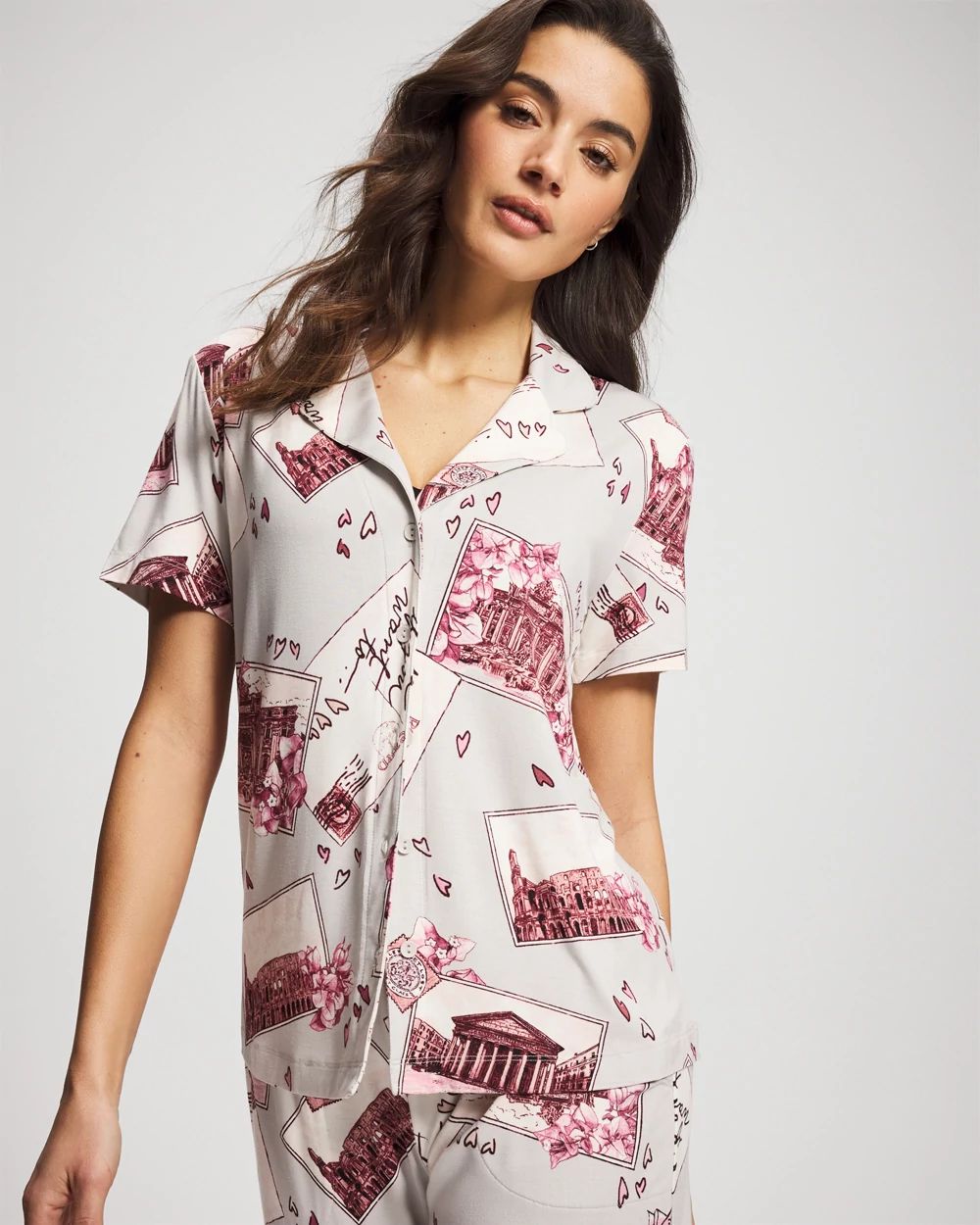 Cool Nights Short Sleeve Notch Collar Pajama Top