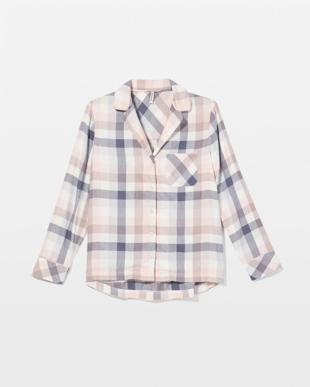 Flannel Super Soft Long-Sleeve Notch Collar Pajama Top