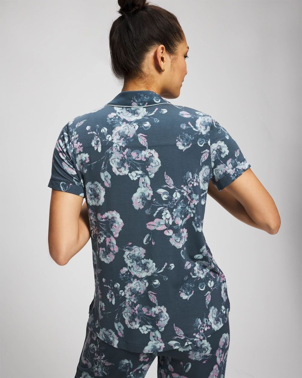 Cool Nights Piped Short Sleeve Notch Collar Pajama Top