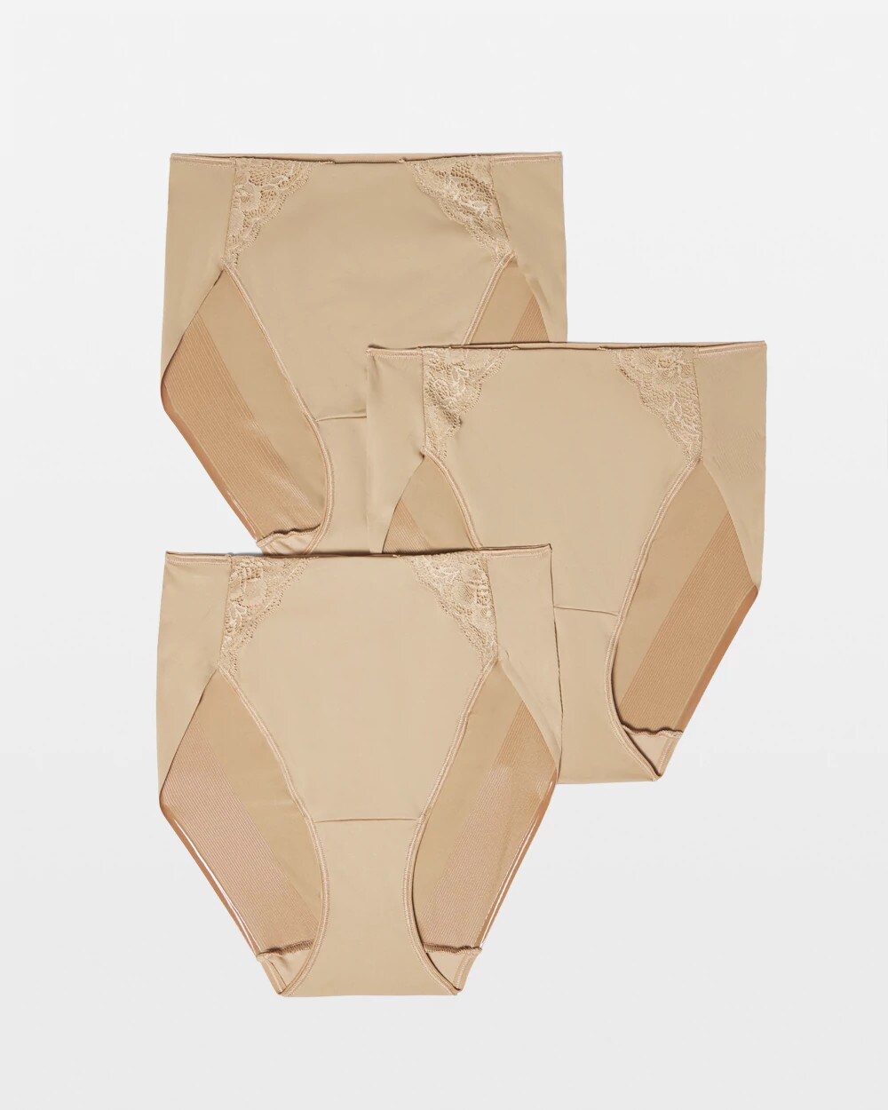 3-Pack Women's Vanishing Tummy High-Leg Brief Panty with Lace in Beige Nude size Small | Soma