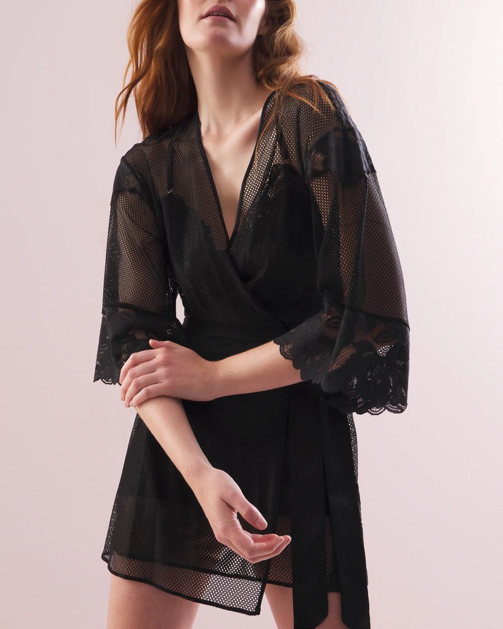 Women's Robe with Mesh and Lace in Black size Medium | Soma, Sexy Lingerie